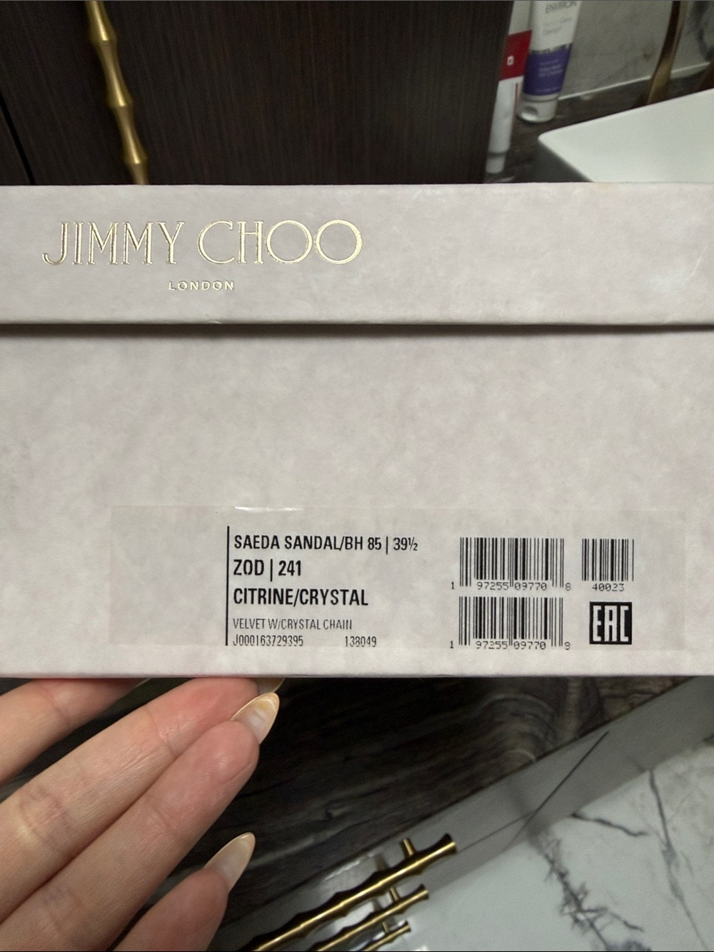 Jimmy Choo Olive Velvet Block Heel Saeda Embellished Sandals NEW - Picture 6 of 17